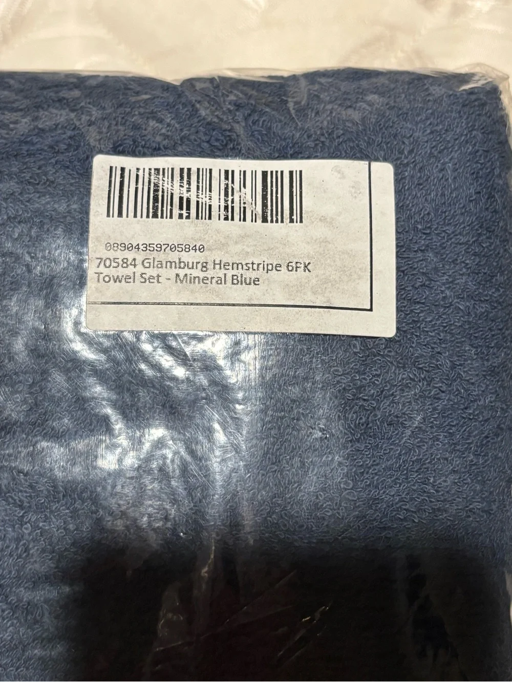 Glamburg 6 Pack Hemstripe Towel Set (2Bath+2Hand+2Wash) - Mineral Blue, BNWT